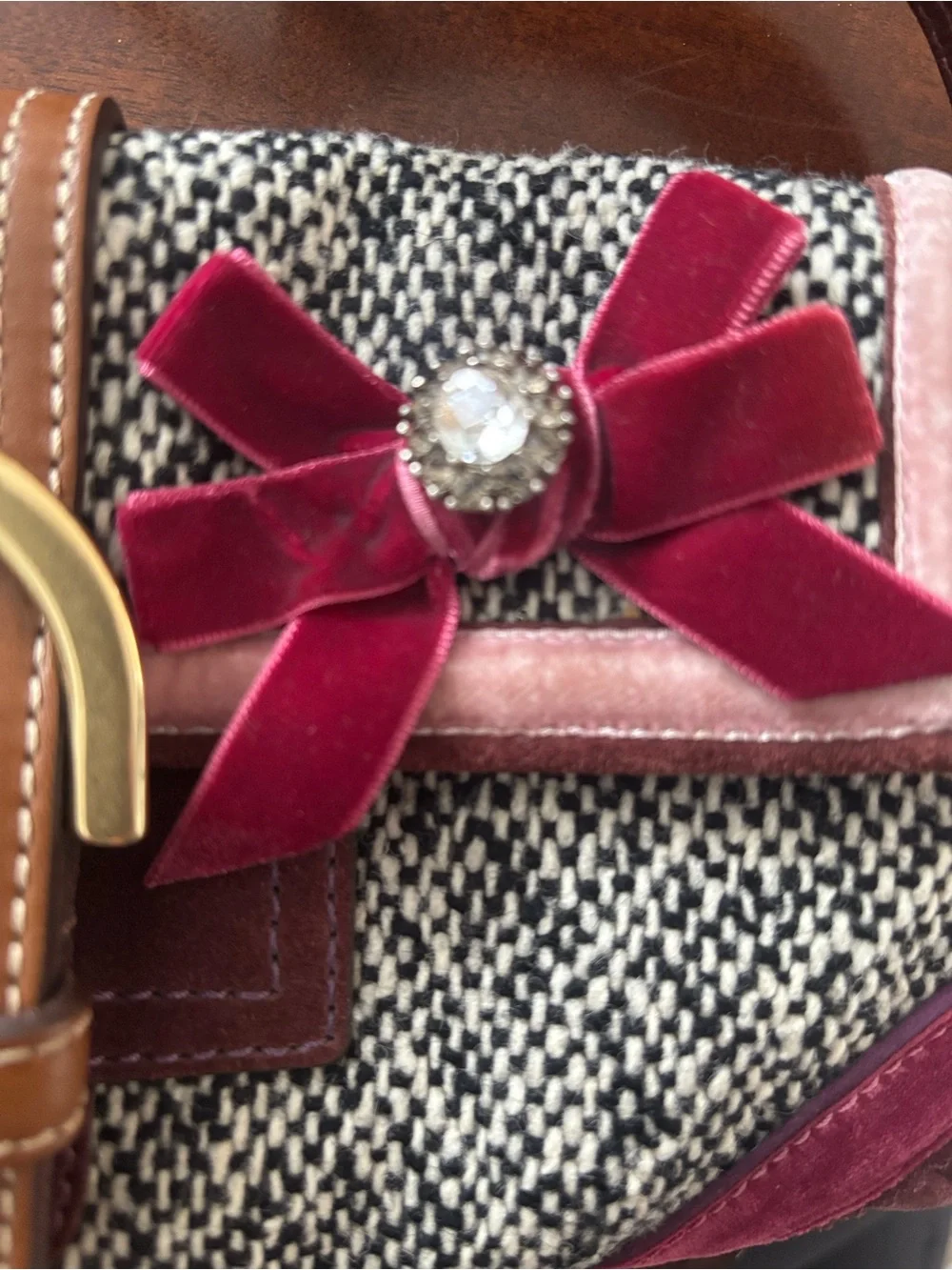 Coach Tweed Soho Demi Flap Shoulder Bag 8F01 Y2K Suede Bow Crystal